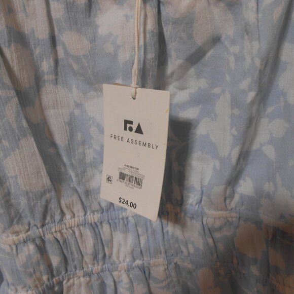 NEW FREE ASSEMBLY LIGHT BLUE FLORAL SQUARE NECK BLOUSE TOP SZ SMALL LINED - Picture 5 of 9